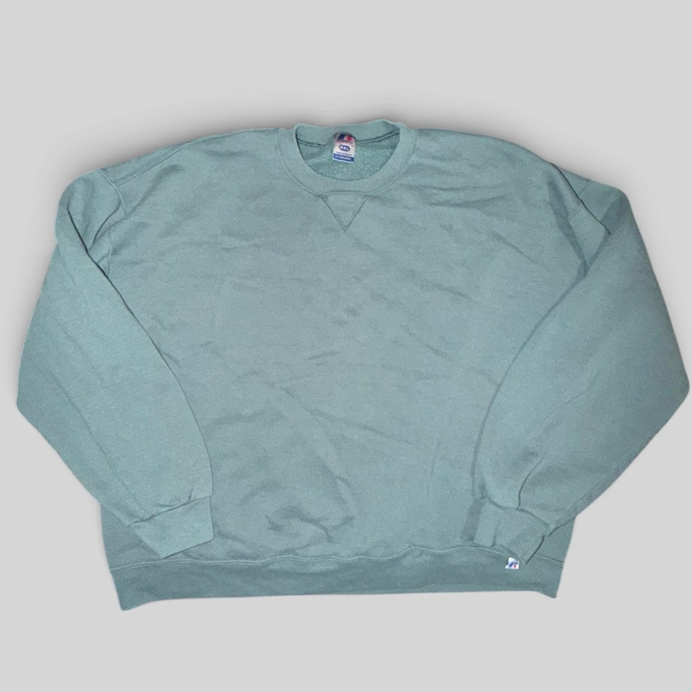 Vintage Russell Athletic Dri-Power Mens XXL Sage Green Blue V-Stitch Sweatshirt